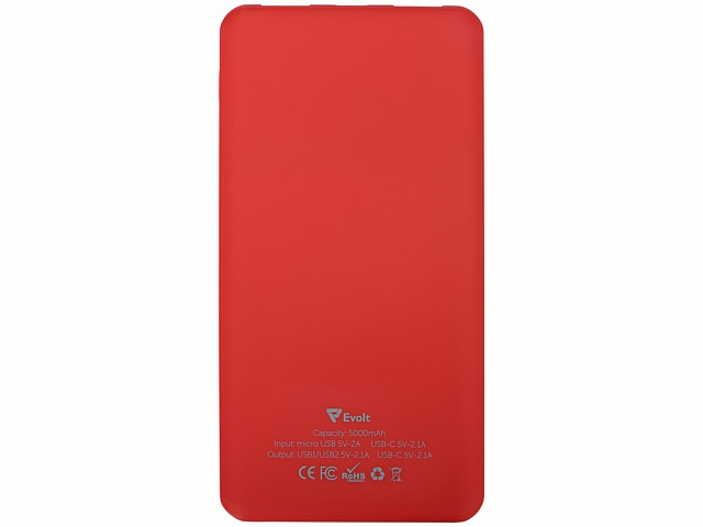 Внешний аккумулятор «Reserve» с USB Type-C, 5000 mAh, красный
